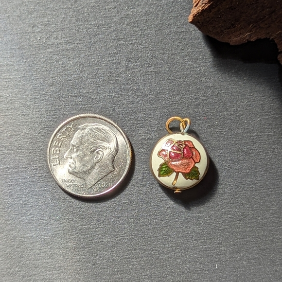 Vintage Round Domed Enamel Rose Gold-toned and White Pendent - Picture 3 of 4